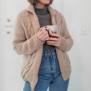 VINTAGE Chunky Handmade Knit Zip-Up Sweater